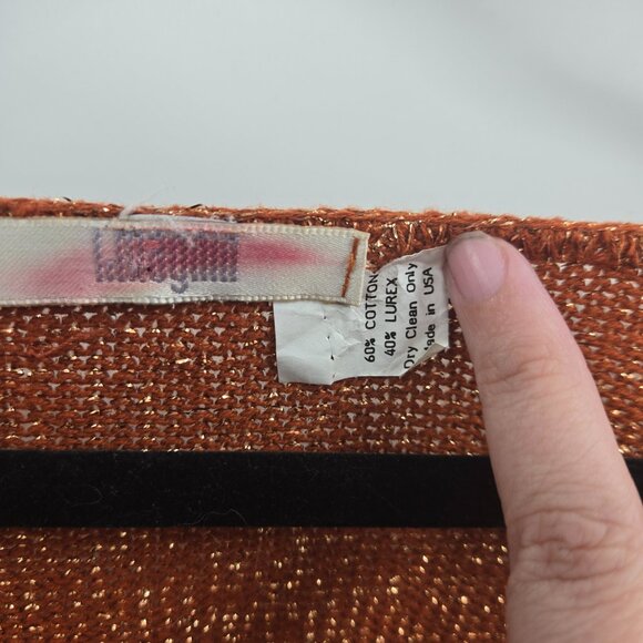 I. Magnin Rust Orange Gold Metallic Vintage 90s V-Neck Vintage Sweater 2x - Picture 5 of 6